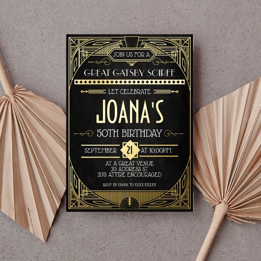 Art Deco Great Gatsby-feest Folie Uitnodiging