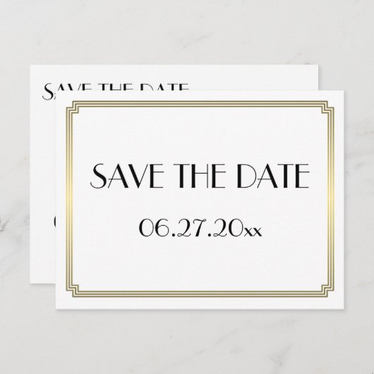 Art Deco Great Gatsby Gold Save the Date Briefkaar Aankondigingskaart (Voorkant / Achterkant)