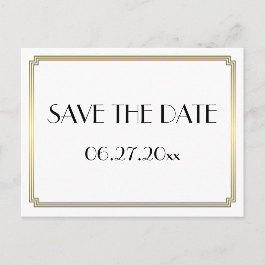 Art Deco Great Gatsby Gold Save the Date Briefkaar Aankondigingskaart (Voorkant)