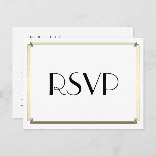 Art Deco Great Gatsby Gold Wedding RSVP-Briefkaart Uitnodiging Briefkaart (Voorkant / Achterkant)