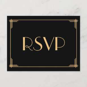 Art Deco Great Gatsby Huwelijks RSVP-briefkaarten Uitnodiging Briefkaart