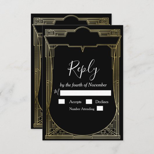 Art Deco Great Gatsby jaren 20 RSVP (Voorkant / Achterkant)
