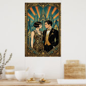 Art Deco Great Gatsby Koppel Stads Silhouet Poster (Keuken)