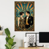 Art Deco Great Gatsby Koppel Stads Silhouet Poster (Thuiskantoor)