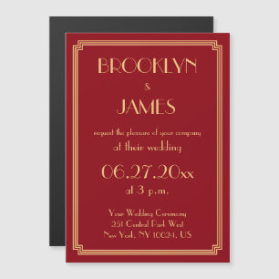 Art Deco Great Gatsby Red Wedding nodigt Magnet ui Magnetische Uitnodiging