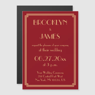 Art Deco Great Gatsby Red Wedding nodigt Magnet ui Magnetische Uitnodiging