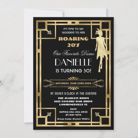 Art Deco Great Gatsby Roaring 20s 30th Birthday Kaart (Voorkant)