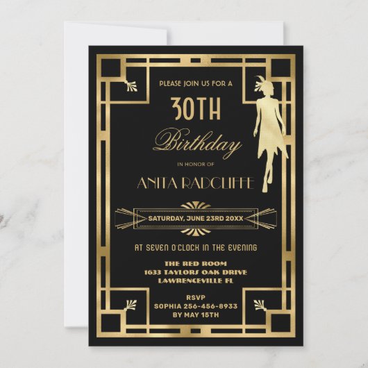 Art Deco Great Gatsby Roaring 20s Birthday ELKE LE Kaart (Voorkant)
