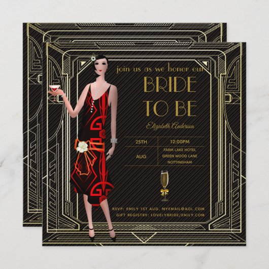 Art Deco Great Gatsby Roaring 20s Bruidsfeest Rd Kaart (Voorkant / Achterkant)