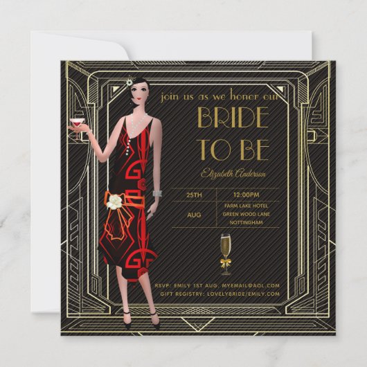 Art Deco Great Gatsby Roaring 20s Bruidsfeest Rd Kaart (Voorkant)