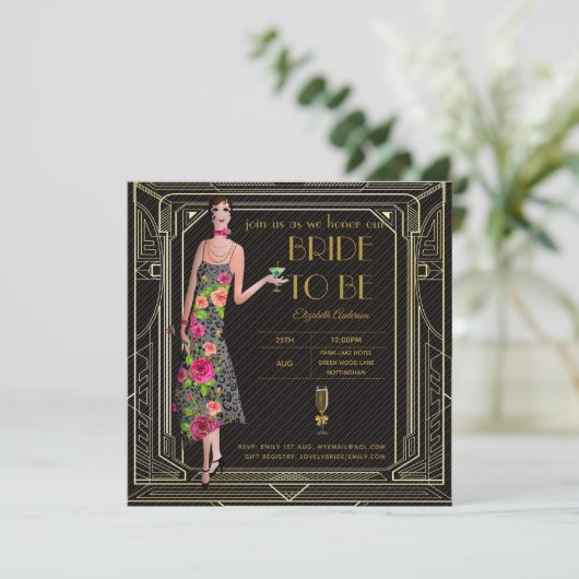 Art Deco Great Gatsby Roaring 20s Bruiloft Feestel Kaart (Staand voorkant)