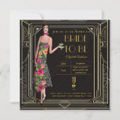 Art Deco Great Gatsby Roaring 20s Bruiloft Feestel Kaart (Voorkant)