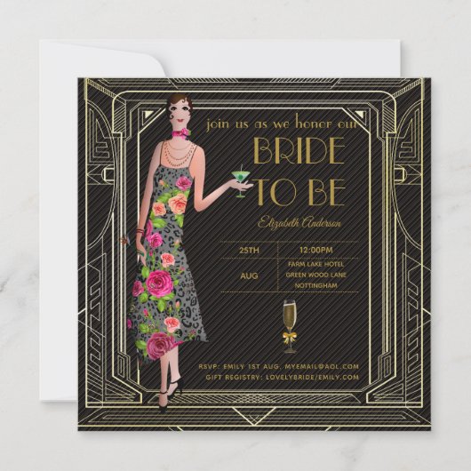 Art Deco Great Gatsby Roaring 20s Bruiloft Feestel Kaart (Voorkant)