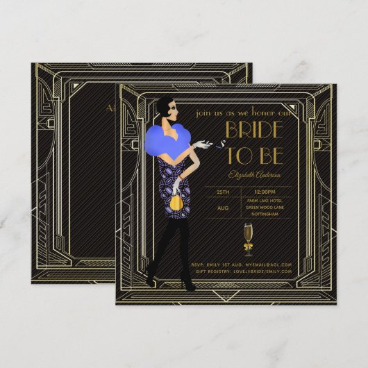 Art Deco Great Gatsby Roaring 20s Vrijgezellenfees Kaart (Voorkant / Achterkant)