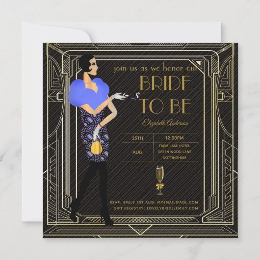 Art Deco Great Gatsby Roaring 20s Vrijgezellenfees Kaart (Voorkant)