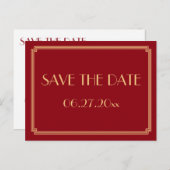 Art Deco Great Gatsby Rode Save The Date-ansichtka Aankondigingskaart (Voorkant / Achterkant)