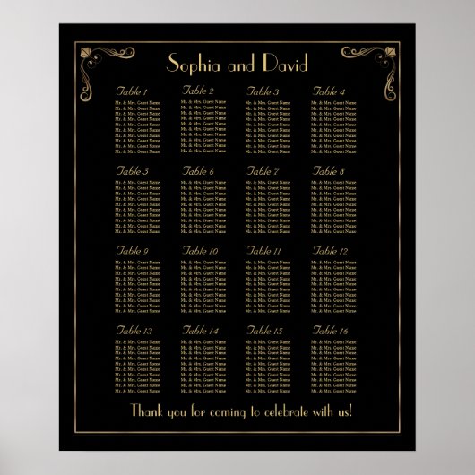 Art Deco Great Gatsby Seating Chart 16 Poster (Voorkant)