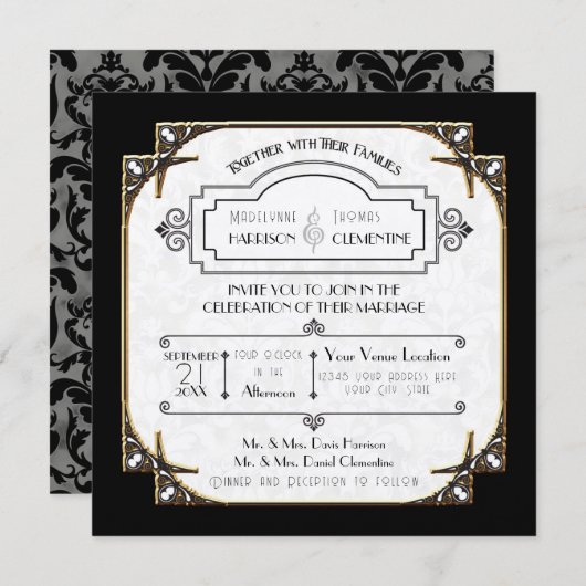 Art Deco Great Gatsby Style Typografie in Lace Gol Kaart (Voorkant / Achterkant)