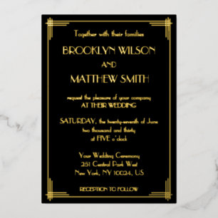 Art Deco Great Gatsby Trouwdag Goud Folie Uitnodiging