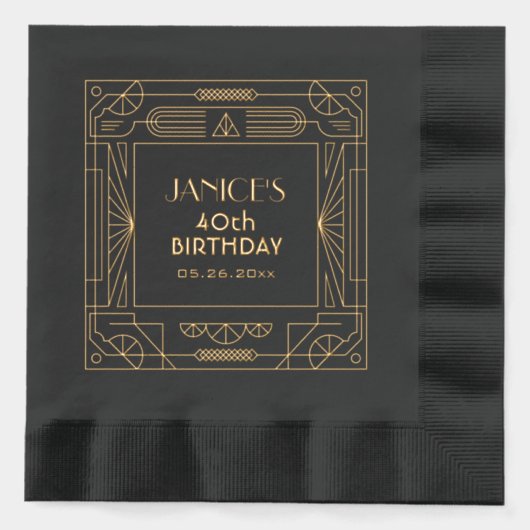 Art Deco Great Gatsby Verjaardag gepersonaliseerd Folie Servetten (Voorkant)