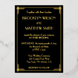 Art Deco Great Gatsby Wedding Gold Folie Uitnodiging