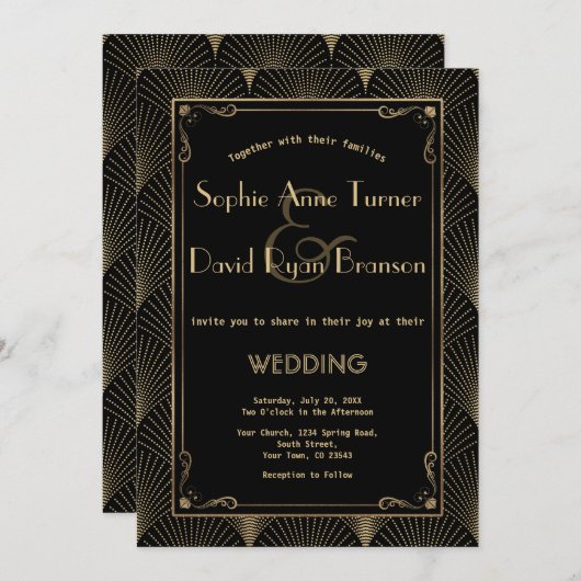 Art Deco Great Gatsby Wedding Invitation Kaart (Voorkant / Achterkant)