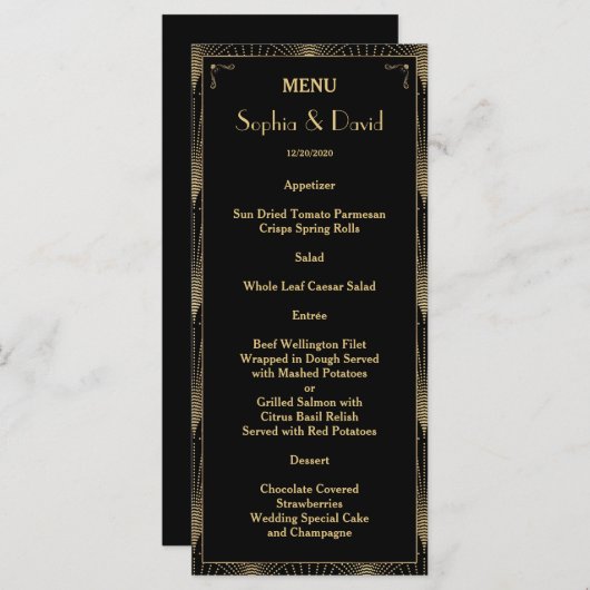 Art Deco Great Gatsby Wedding Menu (Voorkant / Achterkant)