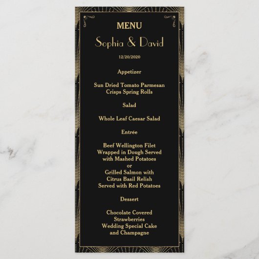  Art Deco Great Gatsby Wedding Menu (Voorkant)