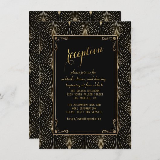 Art Deco Great Gatsby Wedding Reception Kaart (Voorkant / Achterkant)