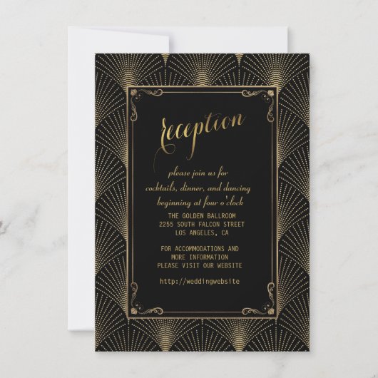 Art Deco Great Gatsby Wedding Reception Kaart (Voorkant)