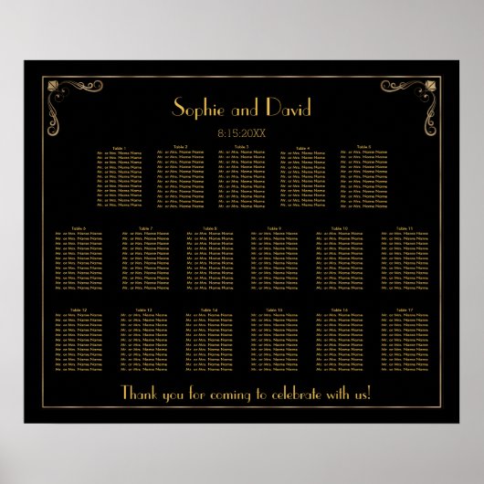 Art Deco Great Gatsby Wedding Seating Chart Poster (Voorkant)