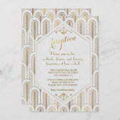 Art Deco Great Gatsby White Gold Reception Kaart (Voorkant / Achterkant)