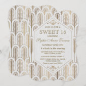 Art Deco Great Gatsby White Gold SWEET 16 Kaart (Voorkant / Achterkant)