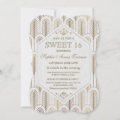 Art Deco Great Gatsby White Gold SWEET 16 Kaart (Voorkant)