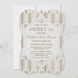 Art Deco Great Gatsby White Gold SWEET 16 Kaart