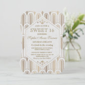 Art Deco Great Gatsby White Gold SWEET 16 Kaart (Staand voorkant)