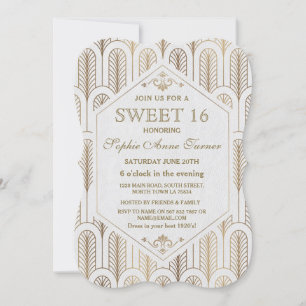 Art Deco Great Gatsby White Gold SWEET 16 Kaart