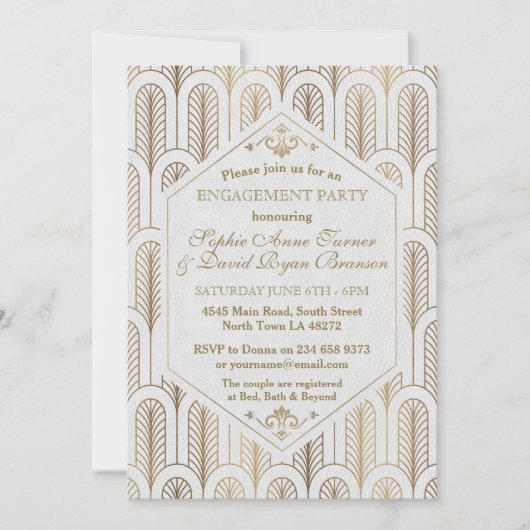 Art Deco Great Gatsby White Gold SWEET 16 Kaart (Voorkant)