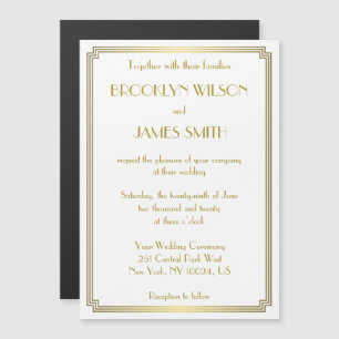 Art Deco Great Gatsby White Magnet Wedding Uitnodi Magnetische Uitnodiging