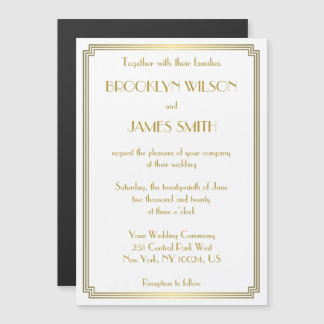 Art Deco Great Gatsby White Magnet Wedding Uitnodi Magnetische Uitnodiging