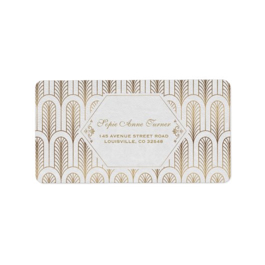 Art Deco Great Gatsby Witgouden Trouwdag Etiket (Voorkant)
