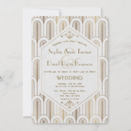 Art Deco Great Gatsby Witte Gouden Trouw Kaart