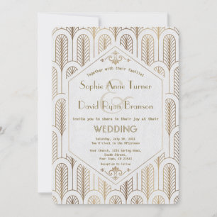 Art Deco Great Gatsby Witte Gouden Trouw Kaart