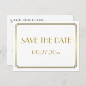 Art Deco Great Gatsby witte Save The Date-ansichtk Aankondigingskaart (Voorkant / Achterkant)