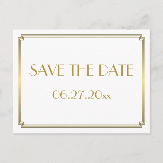 Art Deco Great Gatsby witte Save The Date-ansichtk Aankondigingskaart (Voorkant)