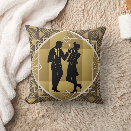 Art Deco Great Gatsby Zwart Gouden Flapper Koppel Kussen (Deken)