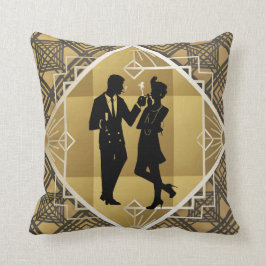 Art Deco Great Gatsby Zwart Gouden Flapper Koppel Kussen