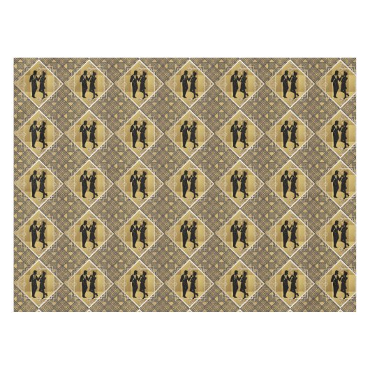 Art Deco Great Gatsby Zwart Gouden Flapper Koppel Tafelkleed (Voorkant (Horizontaal))