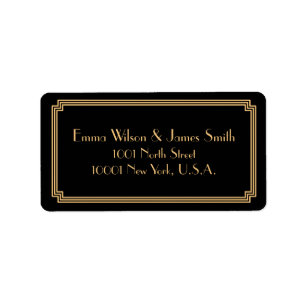 Art Deco Great Gatsby Zwarte Gouden Adreslabels Etiket