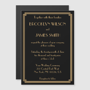 Art Deco Great Gatsby Zwarte Magnet Huwelijksuitno Magnetische Uitnodiging